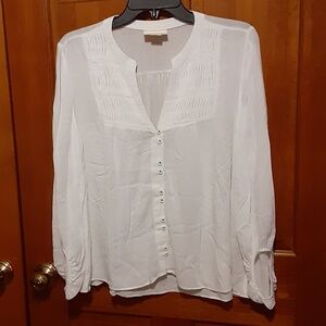 Maeve White Button Down Rayon Blouse